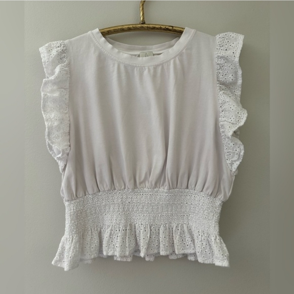 Joie White Eyelet Ruffle Crop Top Size Medium